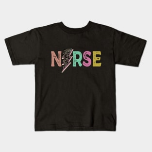 Distressed Nurse Cheetah Leopard Lightning Bolt Kids T-Shirt